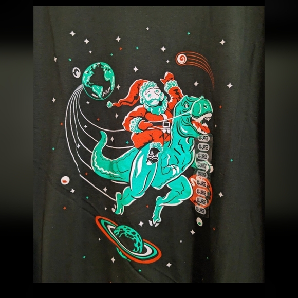 Mad Engine Santa Claus T Rex Dinosaur Men's Short Sleeve Christmas Shirt 2XL - Picture 4 of 7
